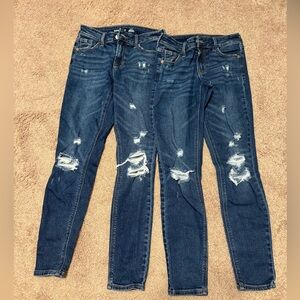 Old Navy size 00 mid rise rockstar super skinny jeans 2 pairs